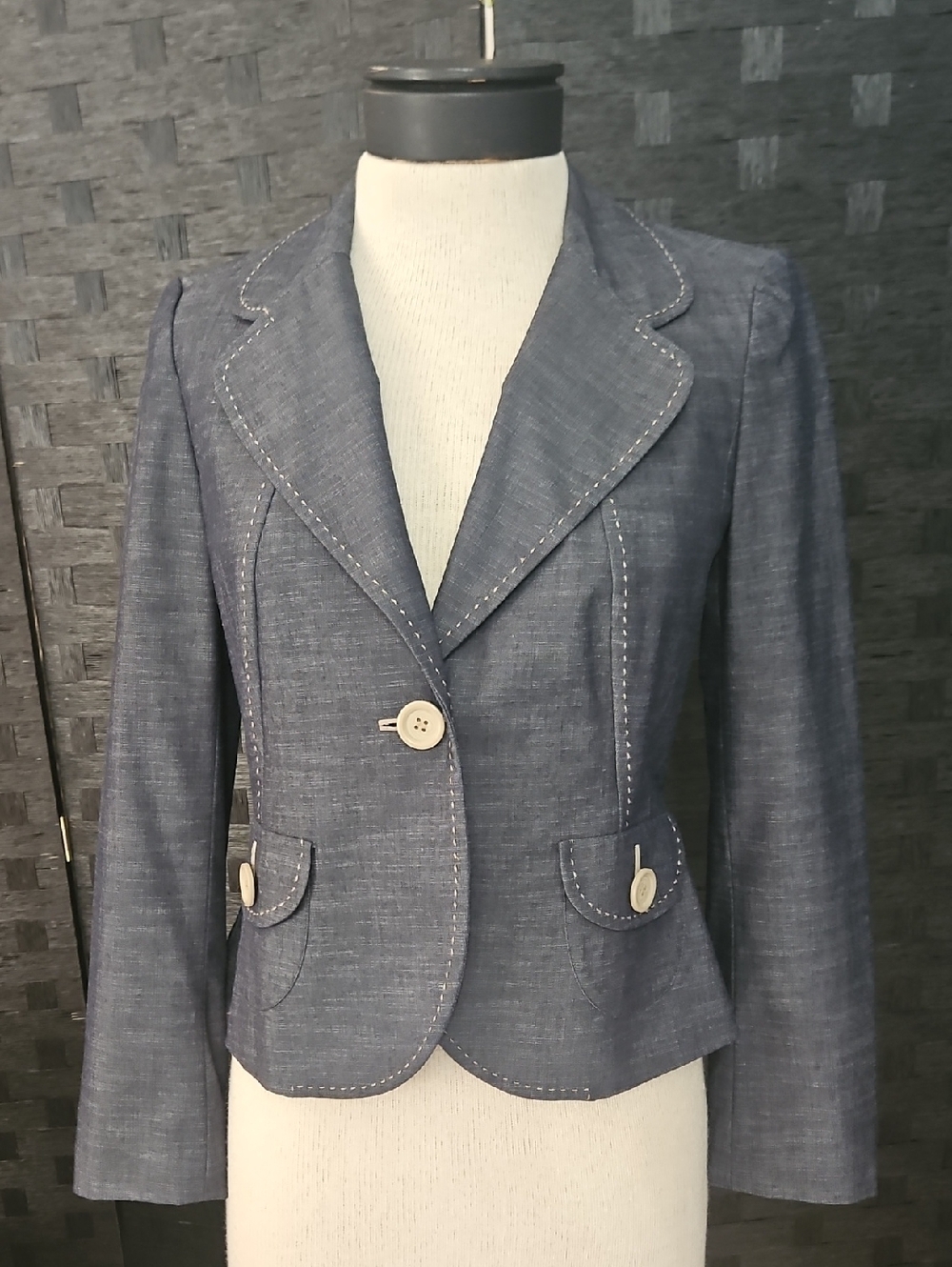 Loft Chambray Tailored Women's Blazer Jacket 4P